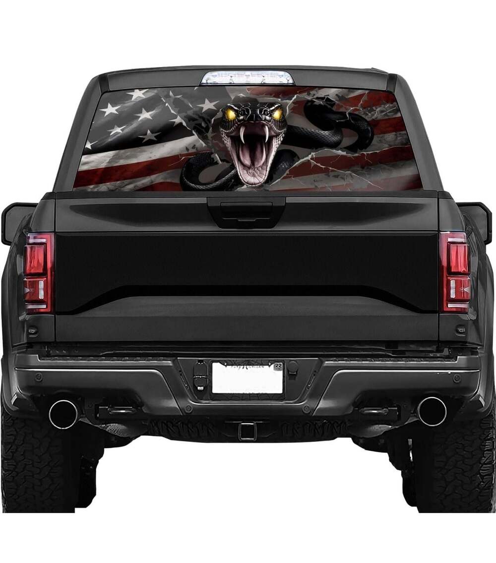 NPVU Rear Window Decal for Trucks, American Flag Truck Rear Window Decal, Black